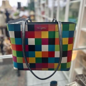NWT Lagerfeld Checkerboard Rainbow Tote Purse Maybelle